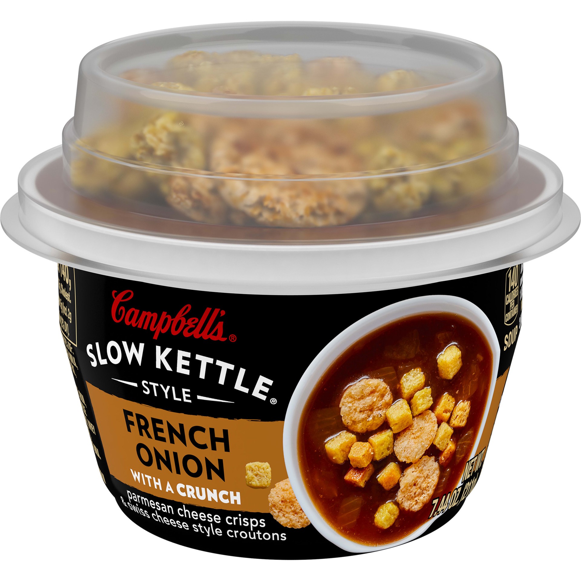 slide 1 of 5, Campbell's Slow Kettle Style French Onion Soup With A Crunch, 7 Ounce Microwavable Cup, 7.44 oz