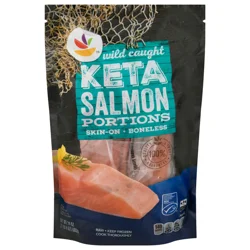 Giant Keta Salmon Portions Raw Skin On Boneless Wild Caught Frozen