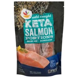 Giant Keta Salmon Portions Raw Skin On Boneless Wild Caught Frozen