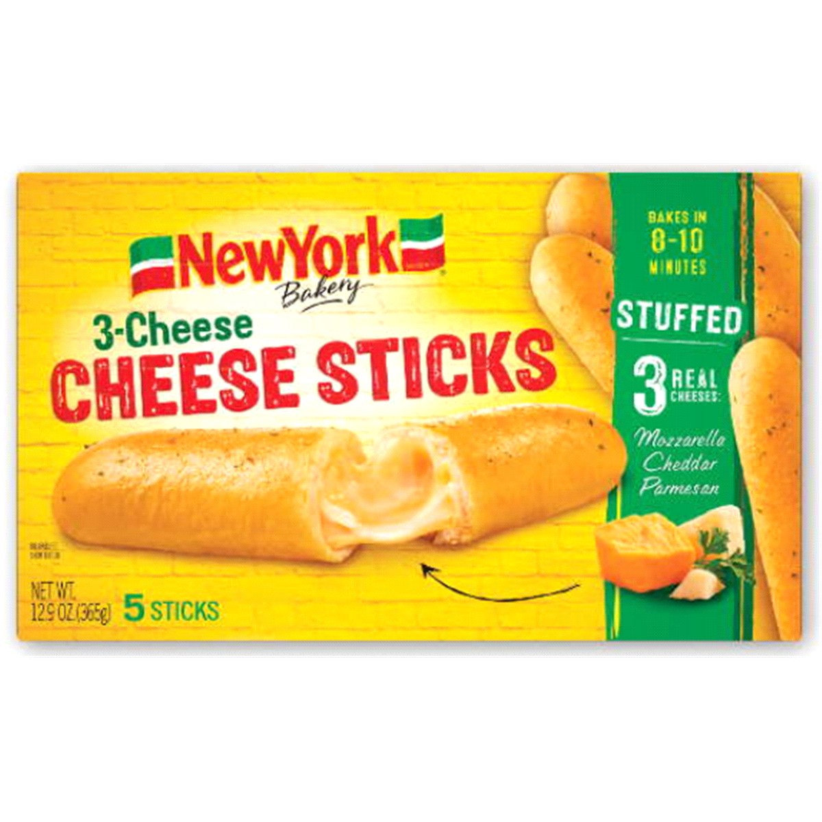 slide 1 of 8, New York Bakery Stuffed 3-Cheese Cheese Sticks 5Ct, 10.75 oz