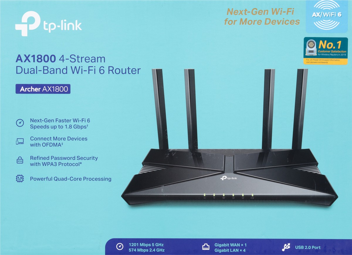 slide 3 of 11, TP-Link 4-Stream Archer AX1800 Dual-Band Wi-Fi 6 Router 1 ea, 1 ct