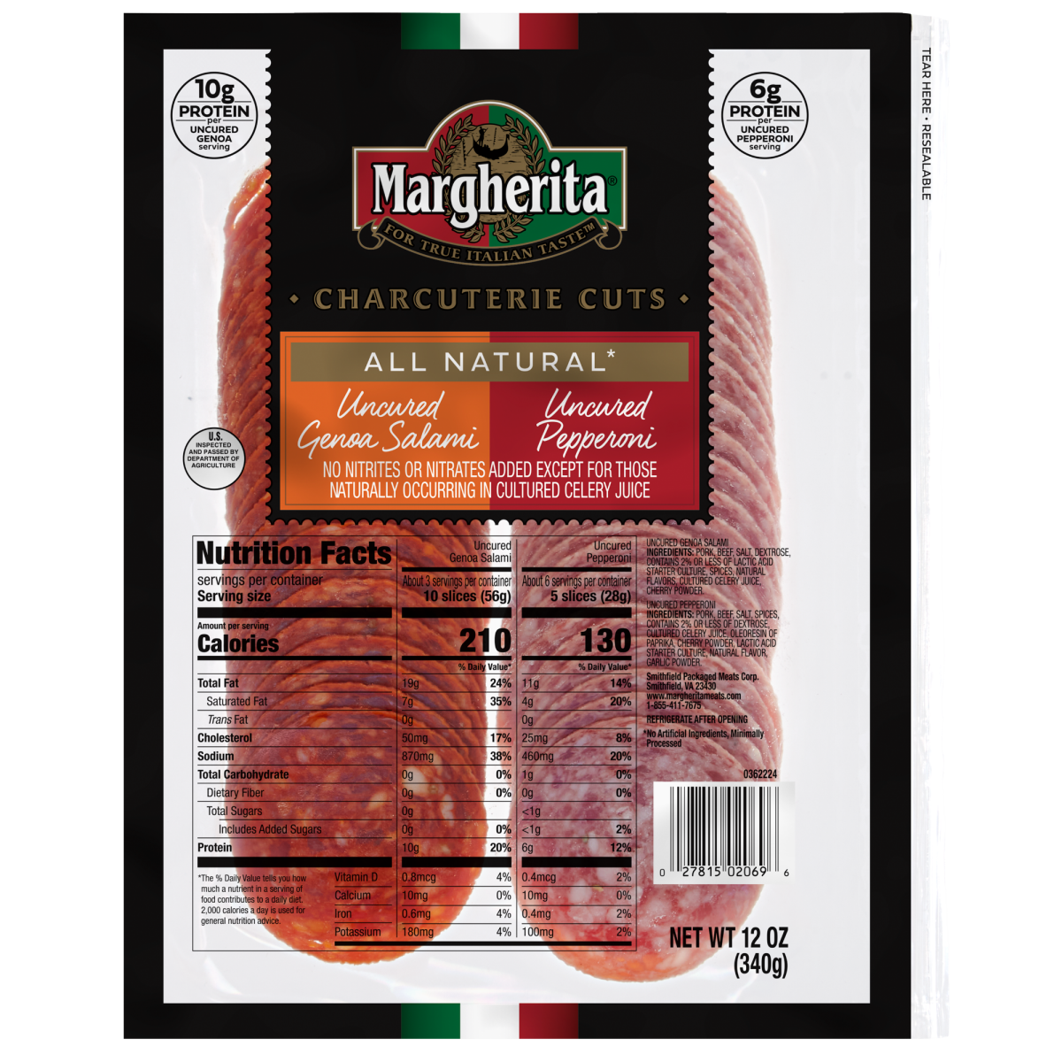 slide 1 of 1, Margherita Uncured Genoa Salami Uncured Pepperoni Charcuterie Cuts 12 oz, 12 oz