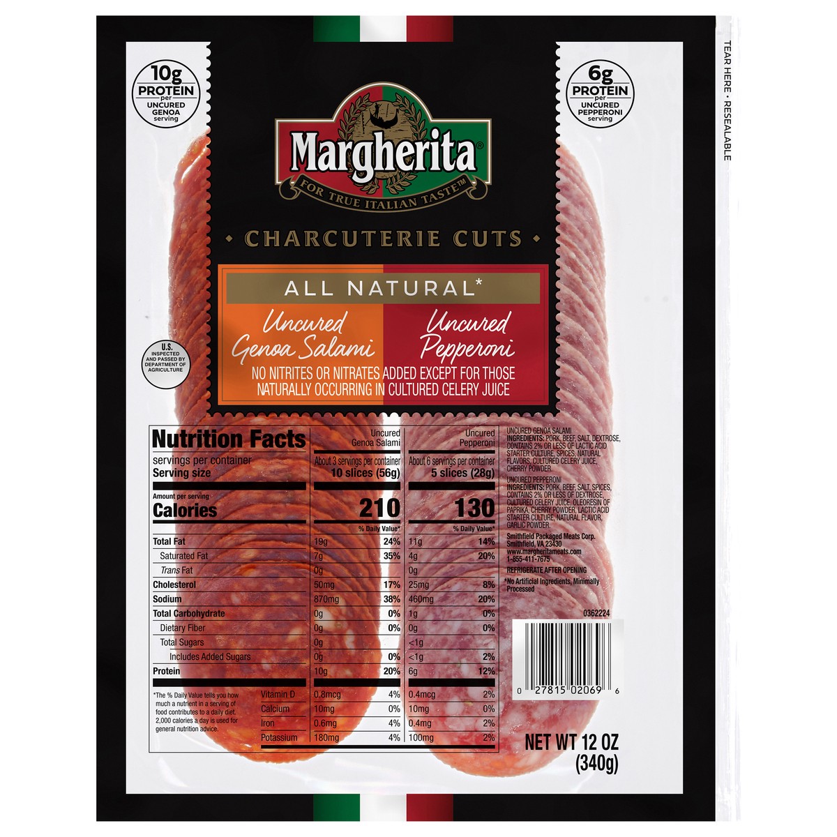 slide 1 of 8, Margherita Uncured Genoa Salami and Uncured Pepperoni Charcuterie Cuts - 12 oz, 12 oz