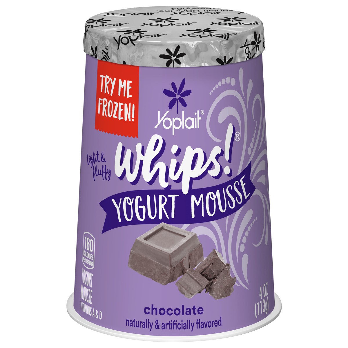 slide 1 of 9, Yoplait Whips Yogurt Mousse, Chocolate Flavored, Gluten Free Snack, 4 OZ Yogurt Cup, 4 oz