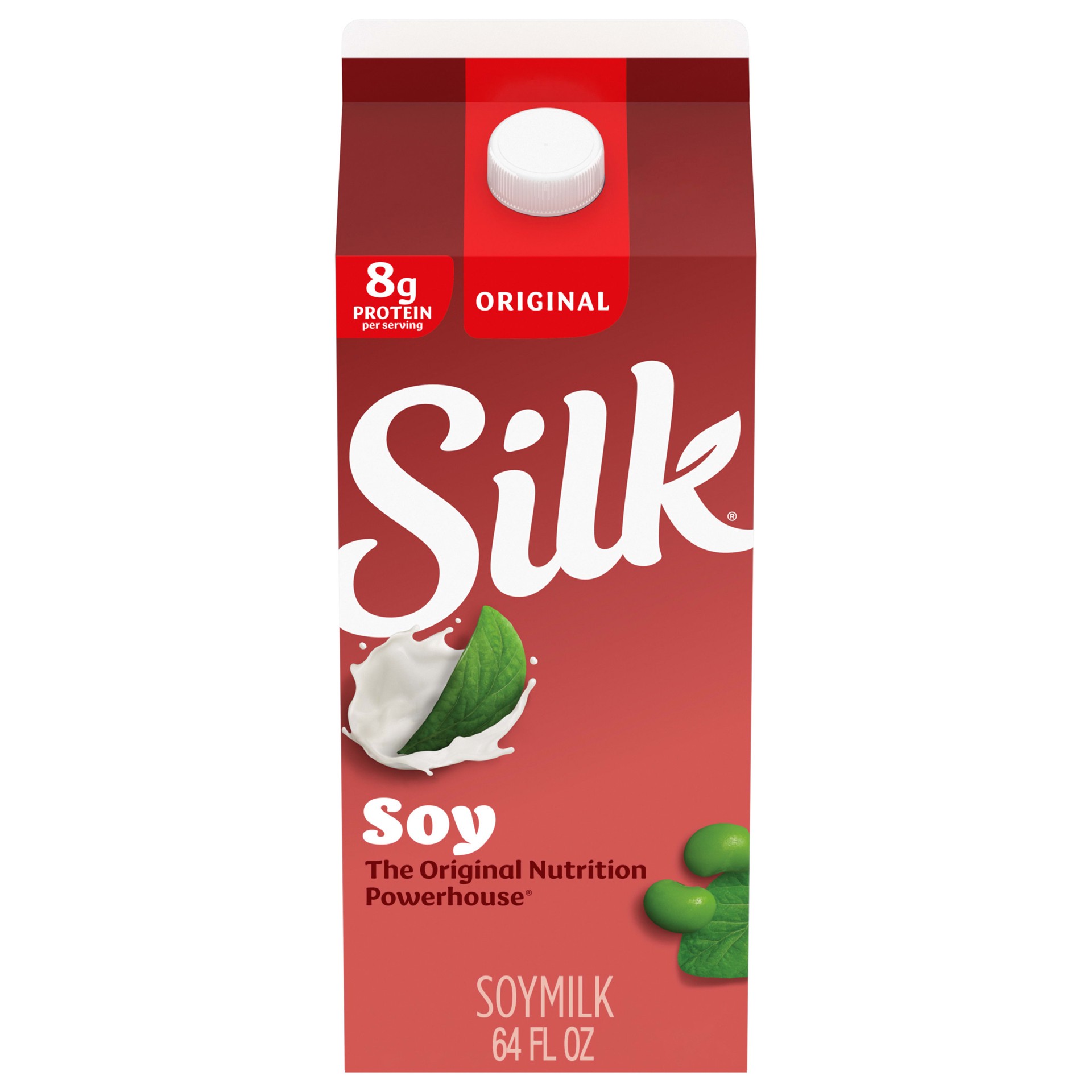 slide 1 of 5, Silk Soy Milk, Original, Dairy Free, Gluten Free, Vegan Milk with Vitamin D to Help Support Strong Bones, 64 FL OZ Half Gallon, 64 fl oz