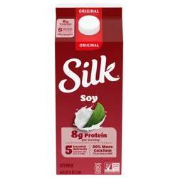 Silk Soy Milk, Original, Dairy Free, Gluten Free, Delicious Vegan Plant Based Milk with 5 Essential Nutrients, 64 fl oz Half Gallon