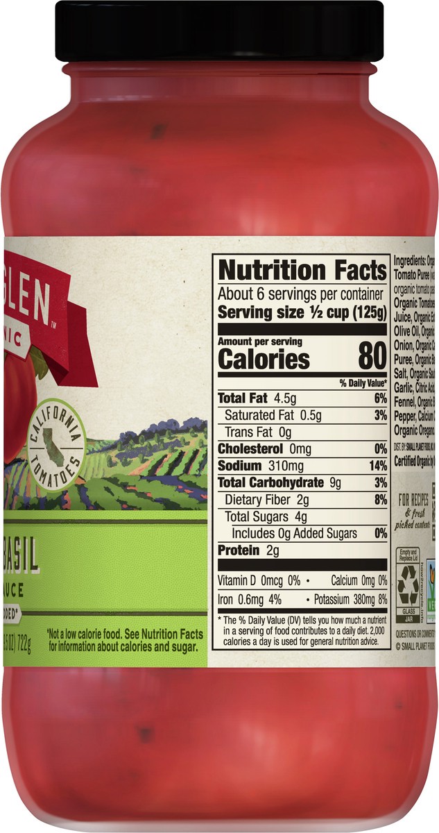 slide 9 of 9, Muir Glen Organic Tomato Basil Pasta Sauce, 25.5 oz., 25.5 oz