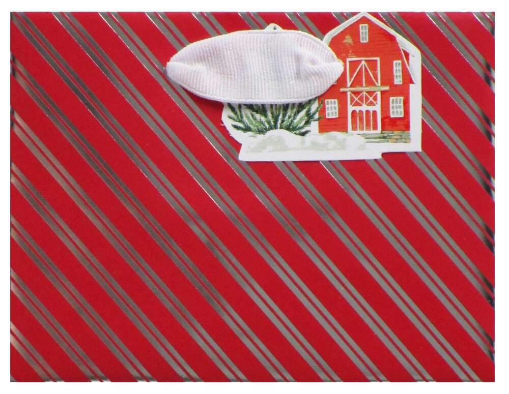 slide 1 of 1, Holiday Home Red & SIlver Stripe Holiday Gift Bag, 1 ct