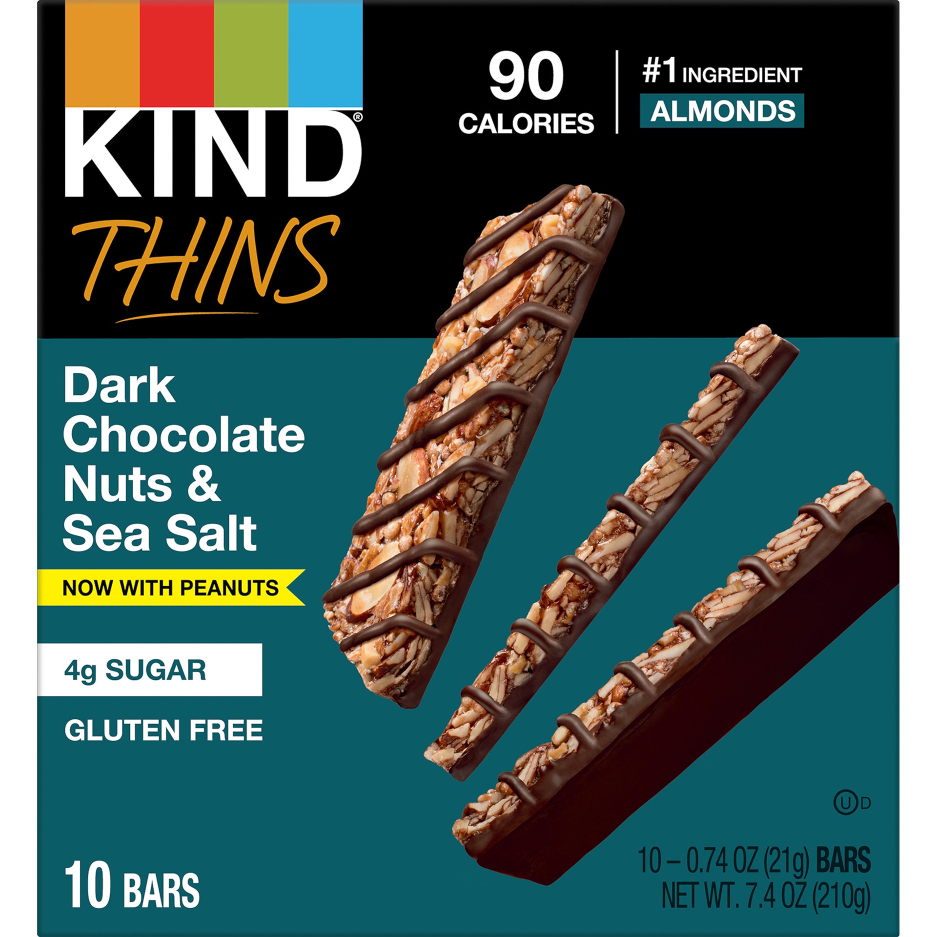 slide 1 of 8, KIND Thins Gluten Free Dark Chocolate Nuts & Sea Salt Snack Bars, 0.74 oz, 10 Count, 10 ct; 0.74 oz