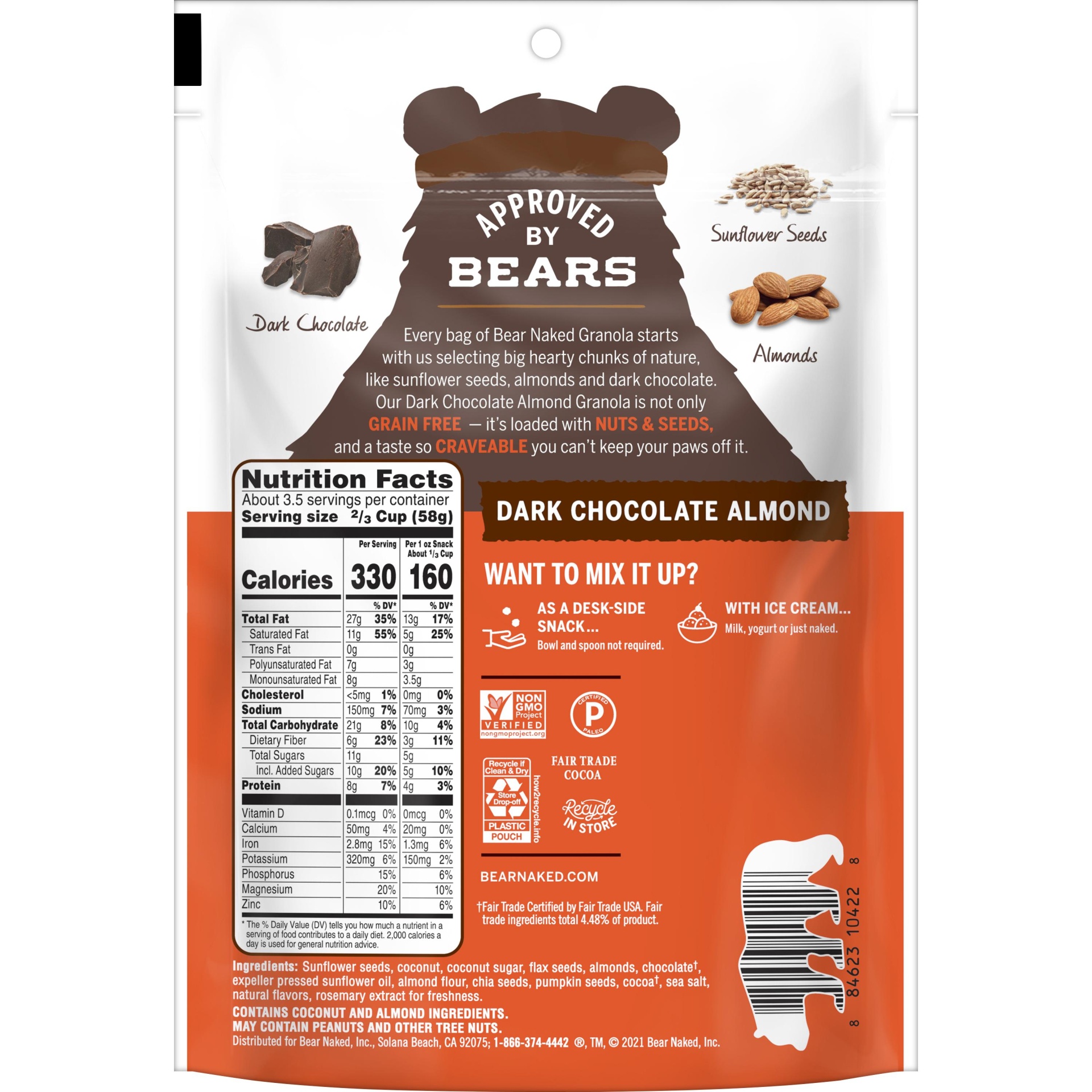 slide 2 of 4, Bear Naked Granola Cereal, Gluten Free, Dark Chocolate Almond, 8 oz