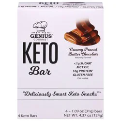 Genius Gourmet Creamy Peanut Butter Chocolate Keto Bar 4 - 1.09 oz Bars