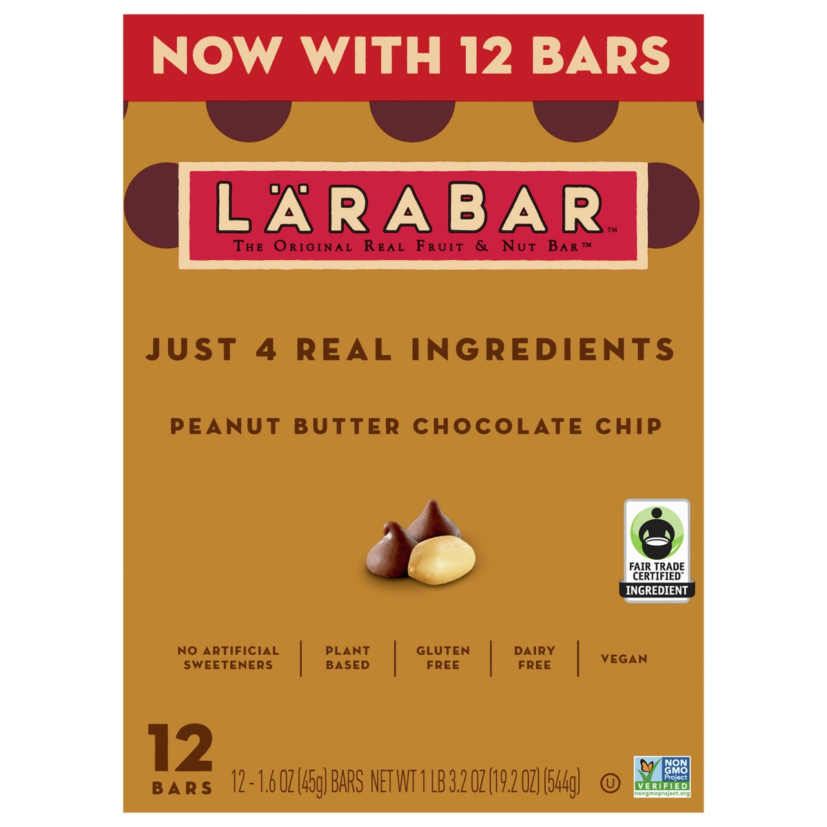 slide 1 of 9, LÄRABAR Peanut Butter Chocolate Chip, Gluten Free Fruit & Nut Bar, 12 Ct, 12 ct