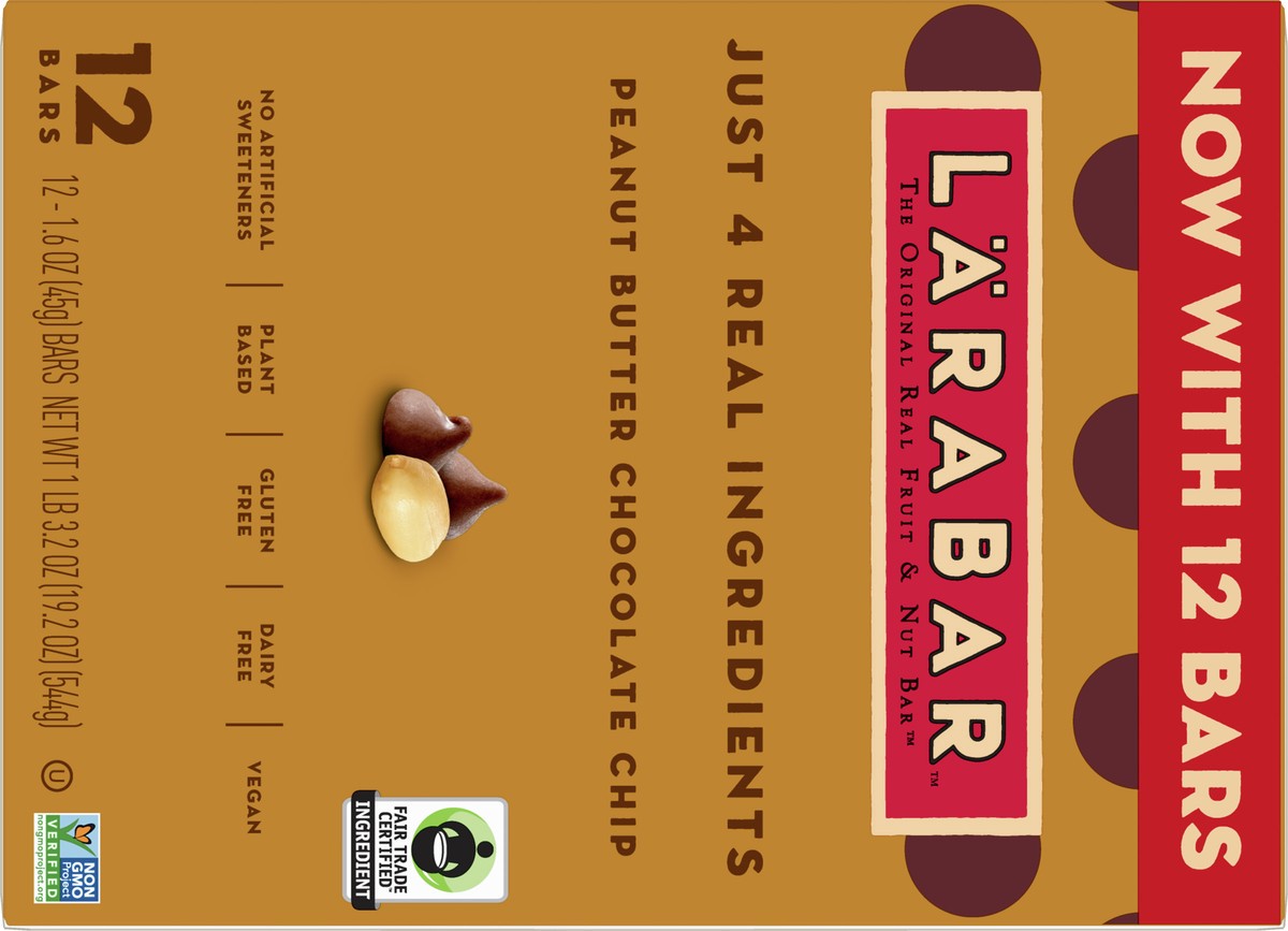 slide 7 of 9, LÄRABAR Peanut Butter Chocolate Chip, Gluten Free Fruit & Nut Bar, 12 Ct, 12 ct