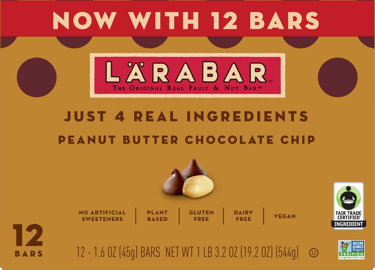 slide 8 of 9, LÄRABAR Peanut Butter Chocolate Chip, Gluten Free Fruit & Nut Bar, 12 Ct, 12 ct