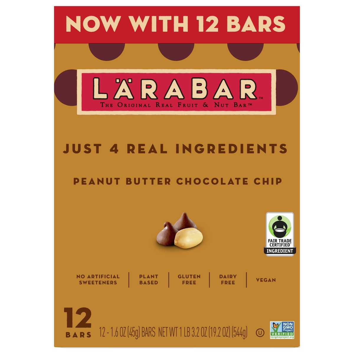 slide 1 of 9, LÄRABAR Peanut Butter Chocolate Chip, Gluten Free Fruit & Nut Bar, 12 Ct, 12 ct