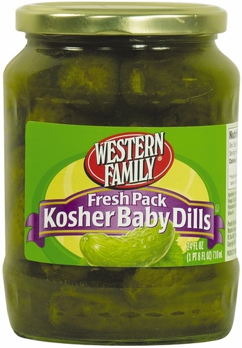 slide 1 of 1, Western Family Fr Kosher Baby Dills, 24 oz