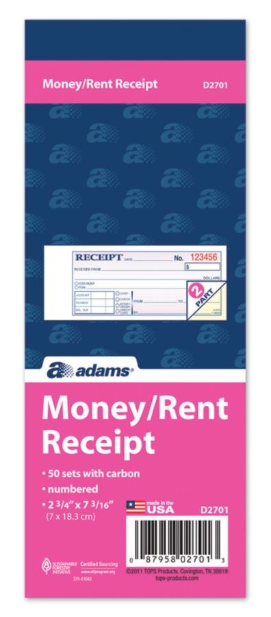 slide 2 of 2, Adams Money/Rent Receipt Books, Carbon, 50 ct; 7 3/16 in x 2 3/4 in